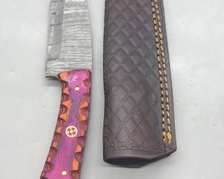 Damascus Steel Fixed Blade Knife & Leather Sheath