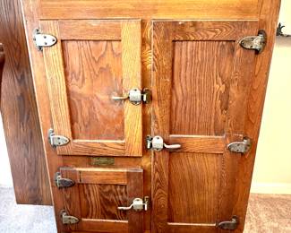 Antique oak ice box cabinet