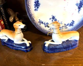 Pair Staffordshire style dogs