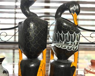 Vintage hand carved and painted black geese