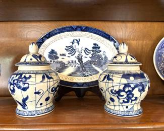 Pair hand painted ginger jars