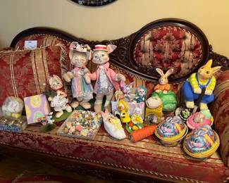 Easter Decorations - Annalee Rabbits, Dept. 56 Paper Mache Bunnies, Vintage Plastic Candy Containers