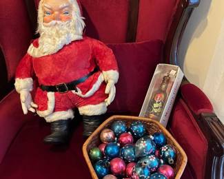 Vintage Rushton Style Santa Claus Doll, Vintage Christmas Ornaments 