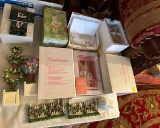 Dept. 56 Snowbunnies, Flowering Spring Trees & Garden Fences