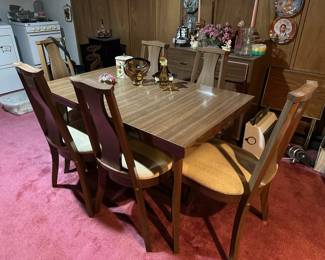 Mid Century Table w/ 6 Chairs, China Cabinet & Server