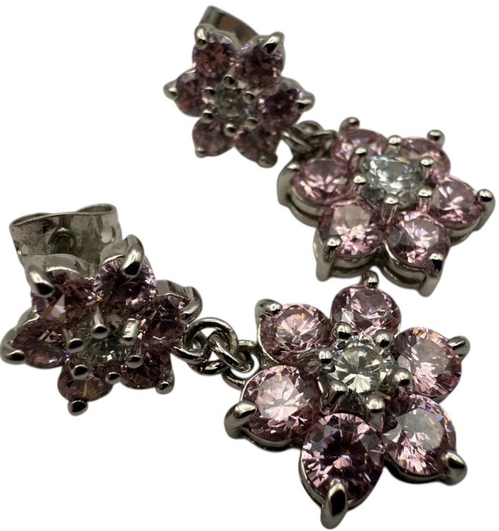 925 Earrings wPink and Clear CZ 