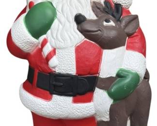Vintage Santa with Reindeer Blow Mold
