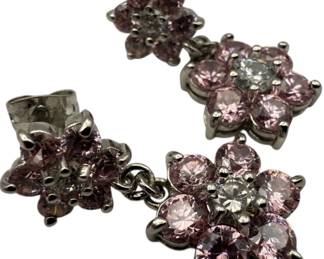 925 Earrings wPink and Clear CZ 