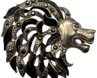 Vintage Lion Head Enamel Rhinestone