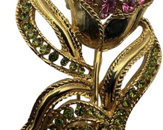 Vintage Monet Pink Green Stone Brooch