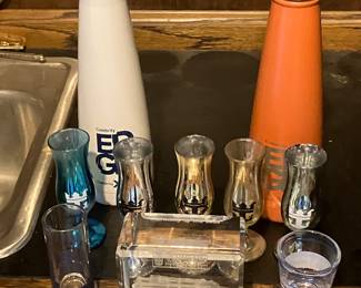 Royal Caribbean and Celebrity Merch,2 water bottles,5 souvenir after dinner drink glasses, 2 RC shot glasses and Harmony of the Seas crystal block..