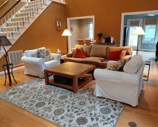 Ethan Allen Sofa, Crate and Barrel coffee table &  Crate and Barrel Chairs.