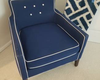 Navy arm chair with white piping - one left! $245