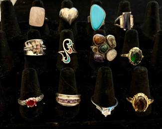 Sterling Silver Rings with semi precious, turquoise, citrine, quartz, amethyst, other
