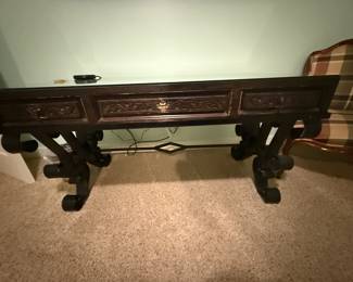 ANTIQUE WOOD AND GLASS TOP DESK