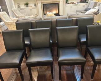 CRATE AND BARREL SET OF 8 LEATHER DINING CHAIRS