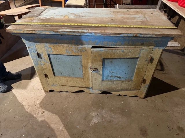 Antique farmhouse cabinet base. https://modestlambestatesales.hibid.com/