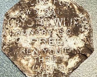 Advertising tokens. Crystal White soap.  https://modestlambestatesales.hibid.com/