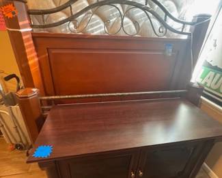 Queen Bed and Heavy Wood and Metal frame and TV stand with drawers