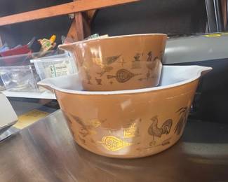 Pyrex Antique Kitchenware 2 Handle  mixing and serving Bowls