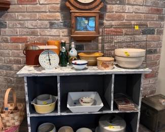Pottery,  Antique cake cover and  Lots of Vintage kitchen  utensils 