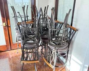 Lot of 10 Commercial Bar Stools Metal Frame Upholstered Seats 30” Seat Height
