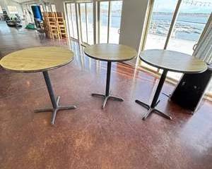 Lot of 3 Round Café Tables | Commercial Bistro Tables | Metal Pedestal Bases