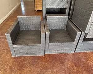 Outdoor Wicker Patio Furniture Lot – 12 Chairs, 6 Benches, 4 Coffee Tables Grosfillex Brand