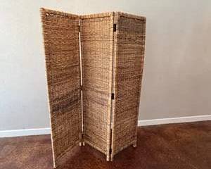 Lot of 4 Woven Natural Fiber Folding Room Divider Screen 3-Panel Privacy Screen Boho Coastal Decor