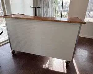 Rolling Wood Bar Counter on Casters Mobile Service Bar Rustic Commercial Bar Table