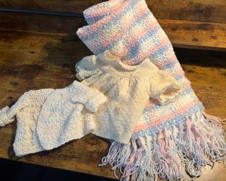 Vintage Homemade Knit Baby Clothes, Blanket! 