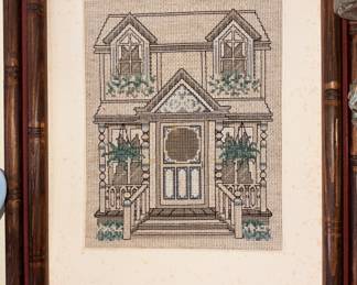 Vtg Framed Embroidered Victorian House!

