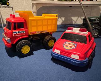 Vtg Playskool Remote Control Police Car #1055 1990 & Vtg Playskool Tonka Jr Mighty Mo Dump Truck 1988 #H88
