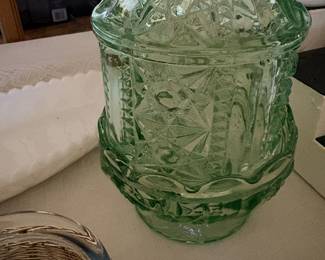 Vtg Indiana Glass Green Stars & Bars Fairy Lamp!
