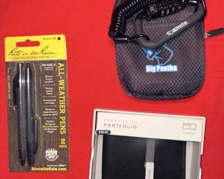 Perry Ellis Portfolio Wallet, Rite In The Rain Blk Pen Duo, Big Pantha Carabiner Combination Motorcycle Helmet Lock!


