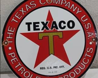 The Texas Company Texaco porcelain sign.  This one is dated 1933