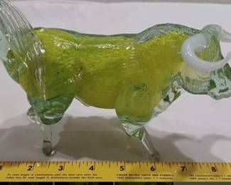 Murano venetian art glass large bull sculpture figurine.  He measures about 10 inches long.  He is anatomically correct.  