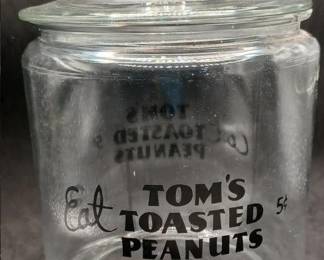 Original old Tom's Toasted Peanuts advertising cafe drug store general store advertising jar