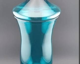 Empoli Italy tall art glass jar with circus tent top, beautiful antique piece, mid century. 