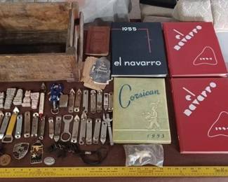 old yearbooks, silverplate wooden box, more