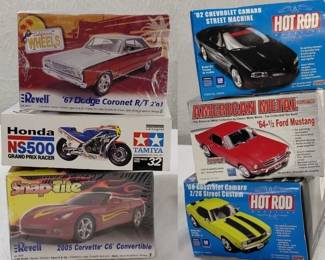 old model classic cars still in the original boxes. hot rods muscle cars motorcycle etc