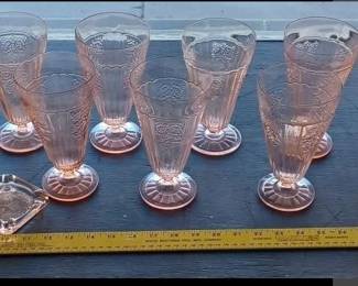 Hocking pink depression Mayfair Open Rose large stem tumblers glasses