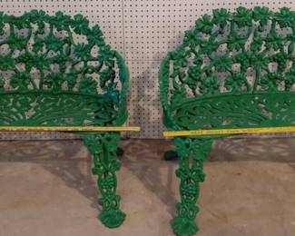 Cast iron antique bench set, matching pair, with grapes and leaves motif.  No breaks or repairs.  