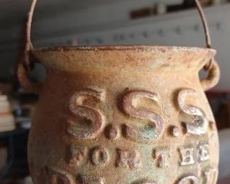SSS blood tonic quack medicine advertising cast iron kettle
