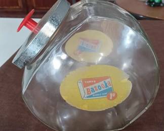 old candy store jar with advertising for bazooka bubble gum.  