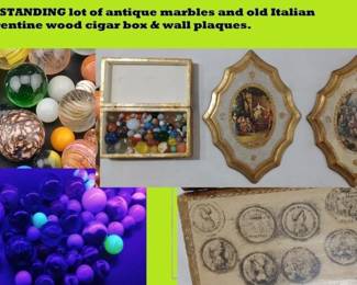 Antique italy italian florentine box and wall hangings plus a bunch of old marbles
