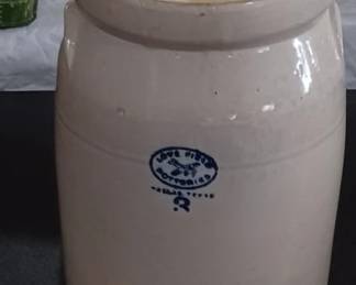 Excellent old butter churn, stoneware by Love Field Pottery of Dallas Texas which closed many years ago.  