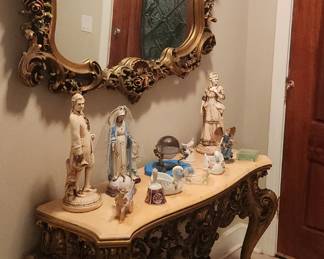 French Provencial / Hollywood Glam Mirror and matching marble-topped Console Table