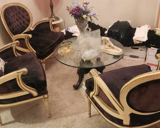 Set of chairs, Glass coffe table