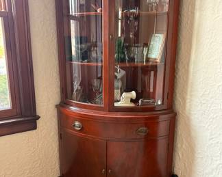 Vintage Curved Glass Corner Cabinet w/storage